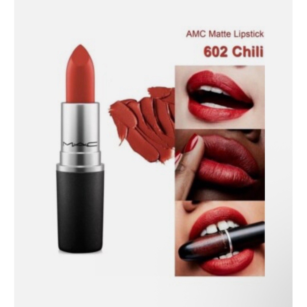 Mac Matte Rouge A Levres Lipstick CHILI #602 Full Size 0.12Oz. 3.5g  New Box BA4
